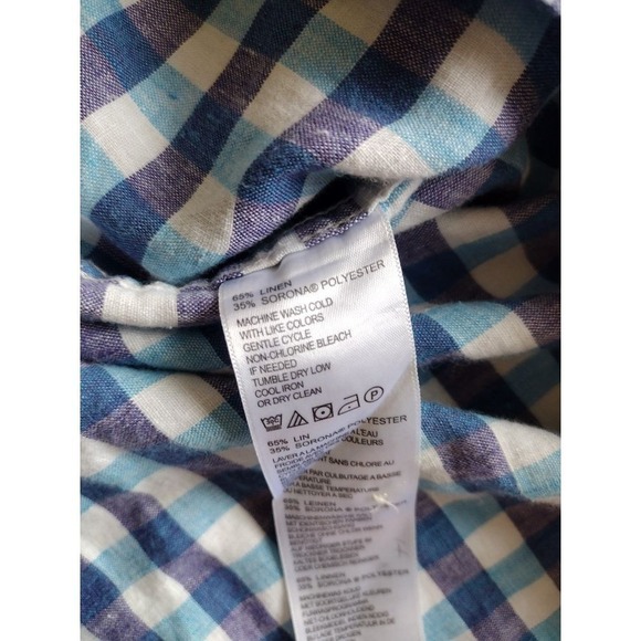 Tommy Bahama Mens XL Gingham Linen Blend Short Sleeve Button Up Shirt Blue White - Picture 7 of 9